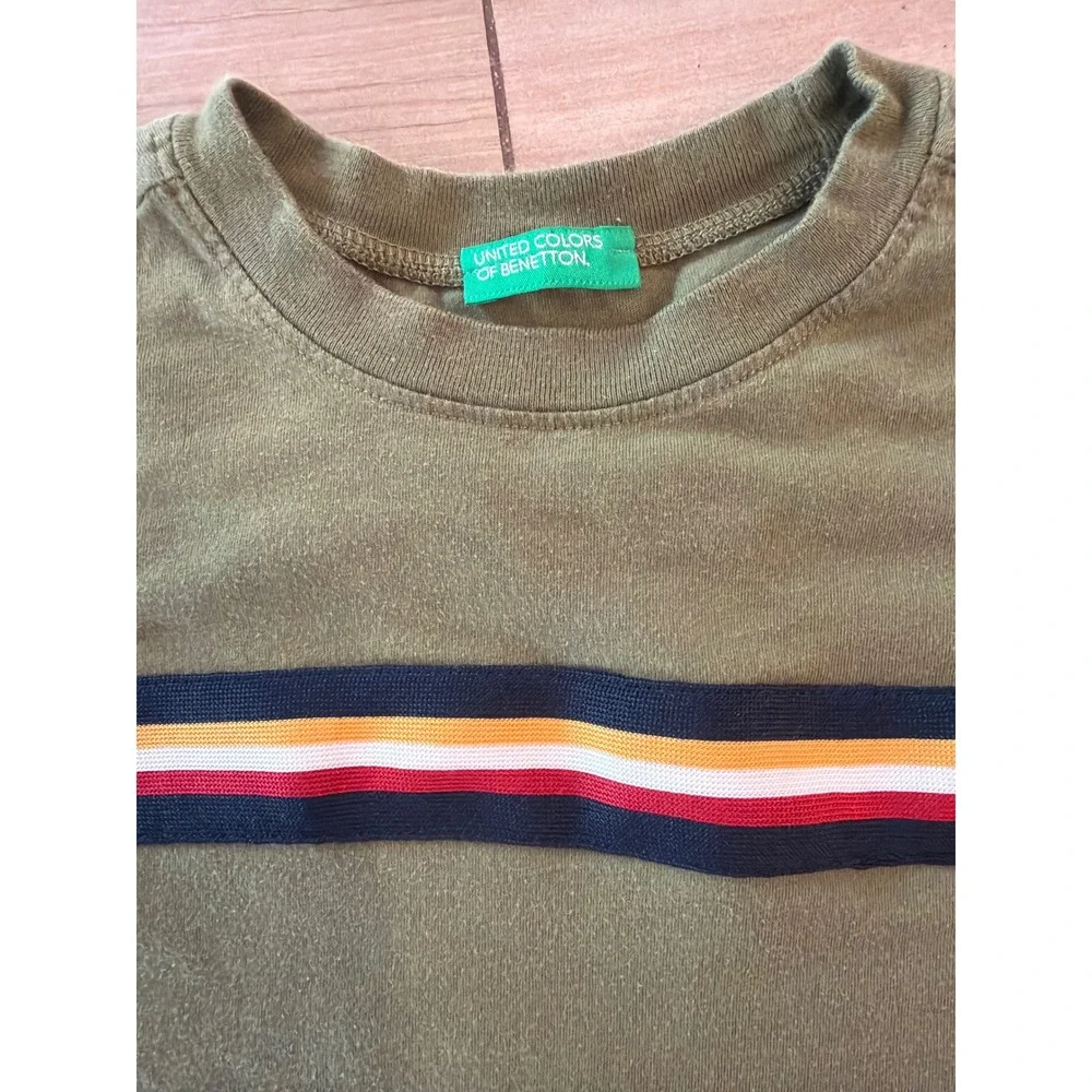 United Colors of Benetton Kids Green Striped Short Sleeve T-Shirt‎ Olive Small